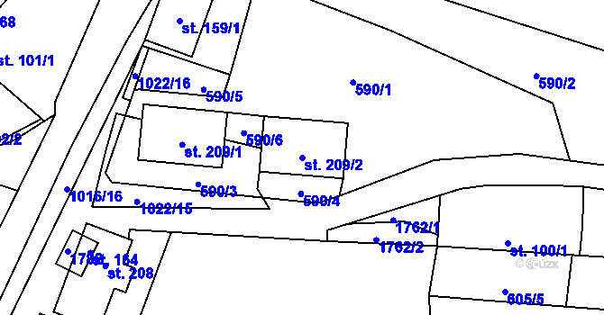 Parcela st. 209/2 v KÚ Všemyslice, Katastrální mapa