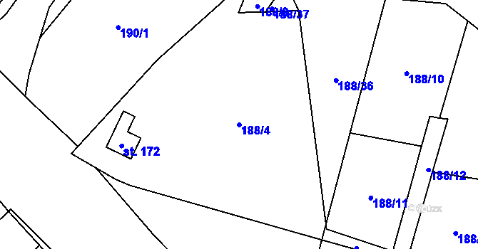 Parcela st. 188/4 v KÚ Všemyslice, Katastrální mapa