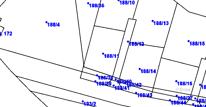 Parcela st. 188/11 v KÚ Všemyslice, Katastrální mapa