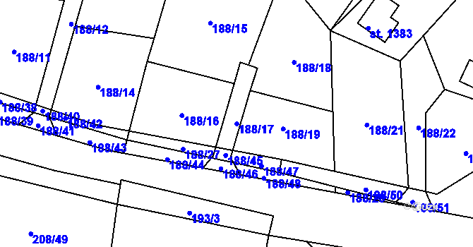 Parcela st. 188/17 v KÚ Všemyslice, Katastrální mapa
