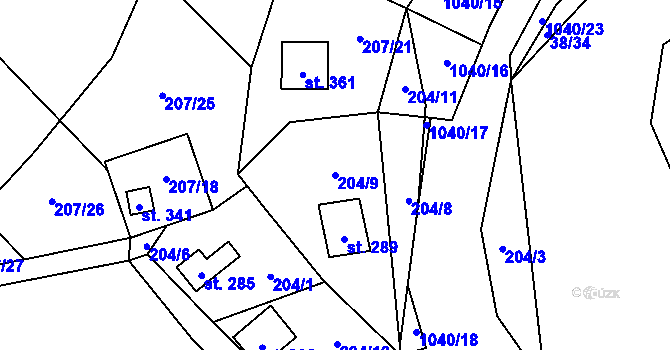 Parcela st. 204/9 v KÚ Všemyslice, Katastrální mapa
