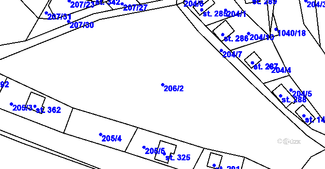 Parcela st. 206/2 v KÚ Všemyslice, Katastrální mapa
