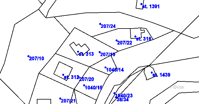 Parcela st. 207/19 v KÚ Všemyslice, Katastrální mapa