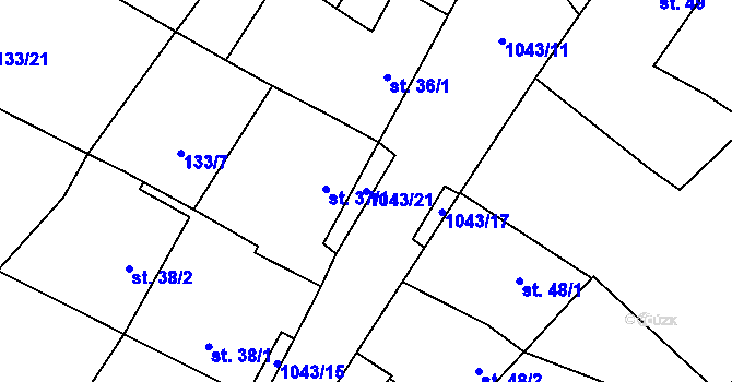 Parcela st. 1043/21 v KÚ Všemyslice, Katastrální mapa