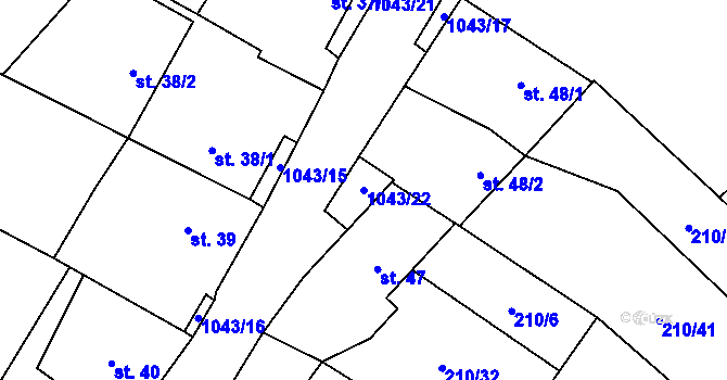 Parcela st. 1043/22 v KÚ Všemyslice, Katastrální mapa