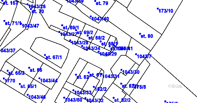 Parcela st. 1043/29 v KÚ Všemyslice, Katastrální mapa