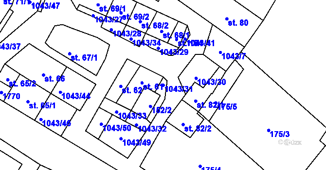 Parcela st. 1043/31 v KÚ Všemyslice, Katastrální mapa