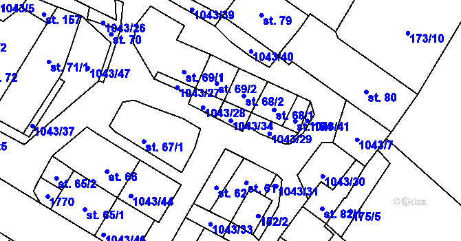 Parcela st. 1043/34 v KÚ Všemyslice, Katastrální mapa