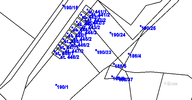Parcela st. 190/23 v KÚ Všemyslice, Katastrální mapa