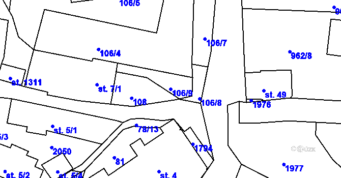 Parcela st. 106/9 v KÚ Všeteč, Katastrální mapa
