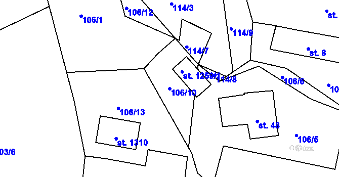 Parcela st. 106/10 v KÚ Všeteč, Katastrální mapa