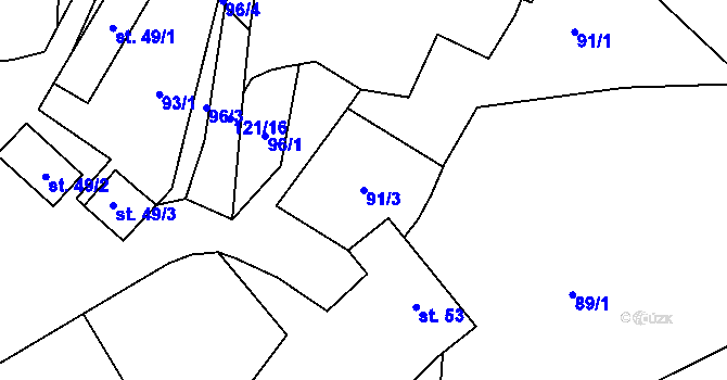 Parcela st. 91/3 v KÚ Všeň, Katastrální mapa
