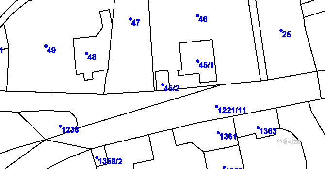 Parcela st. 45/2 v KÚ Všenory, Katastrální mapa
