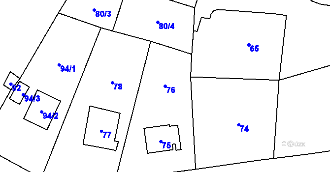 Parcela st. 76 v KÚ Všenory, Katastrální mapa