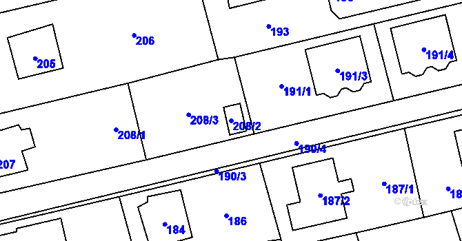 Parcela st. 208/2 v KÚ Všenory, Katastrální mapa
