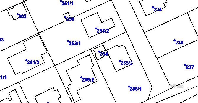 Parcela st. 254 v KÚ Všenory, Katastrální mapa