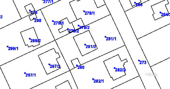 Parcela st. 281/2 v KÚ Všenory, Katastrální mapa