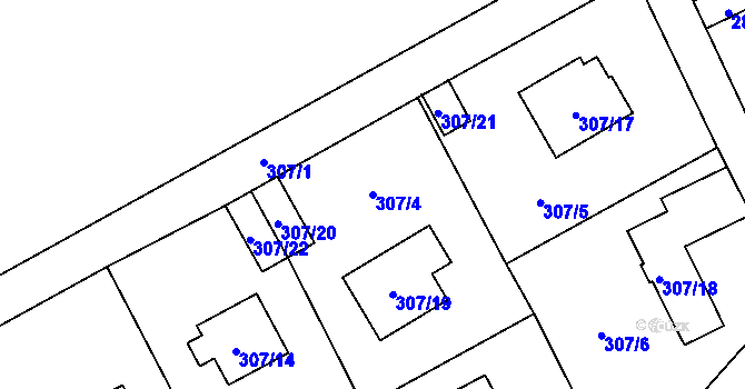 Parcela st. 307/4 v KÚ Všenory, Katastrální mapa