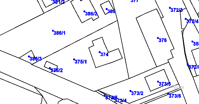 Parcela st. 374 v KÚ Všenory, Katastrální mapa