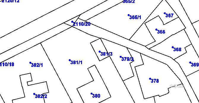 Parcela st. 381/3 v KÚ Všenory, Katastrální mapa
