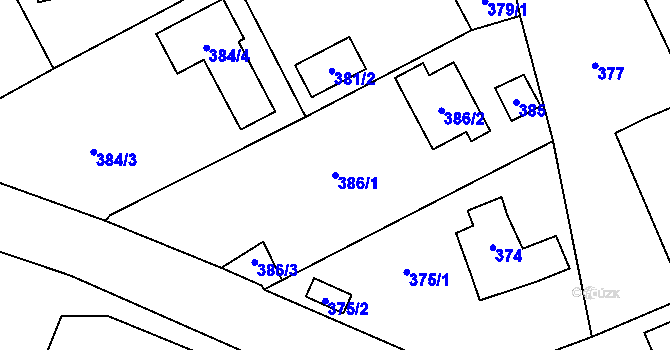 Parcela st. 386/1 v KÚ Všenory, Katastrální mapa
