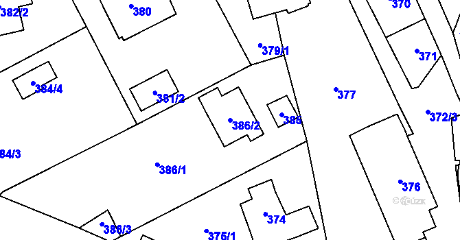 Parcela st. 386/2 v KÚ Všenory, Katastrální mapa