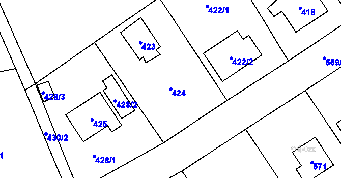Parcela st. 424 v KÚ Všenory, Katastrální mapa