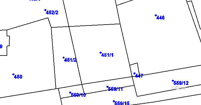 Parcela st. 451/1 v KÚ Všenory, Katastrální mapa