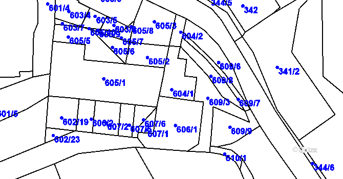 Parcela st. 604/1 v KÚ Všenory, Katastrální mapa