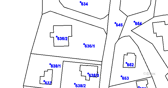 Parcela st. 636/1 v KÚ Všenory, Katastrální mapa