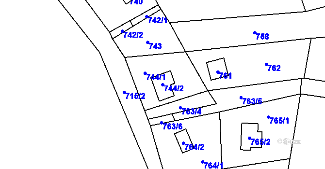 Parcela st. 744/2 v KÚ Všenory, Katastrální mapa