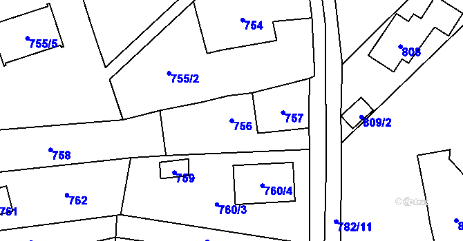 Parcela st. 756 v KÚ Všenory, Katastrální mapa