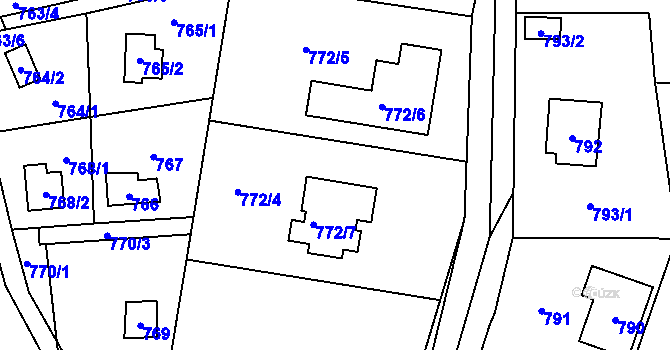 Parcela st. 772 v KÚ Všenory, Katastrální mapa