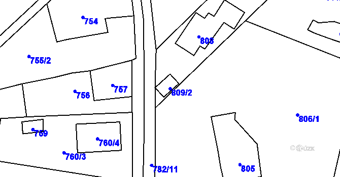 Parcela st. 809/2 v KÚ Všenory, Katastrální mapa