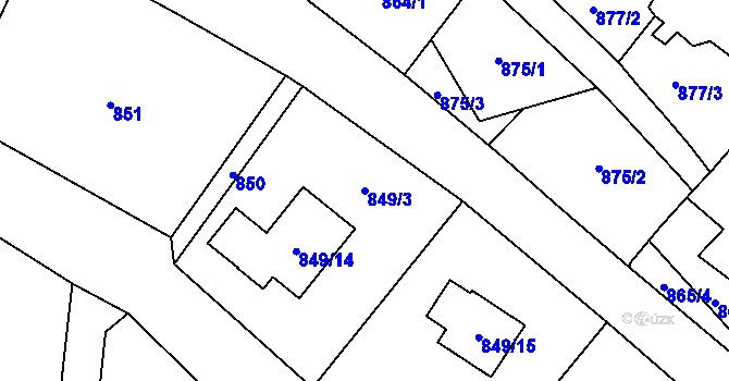 Parcela st. 849/3 v KÚ Všenory, Katastrální mapa