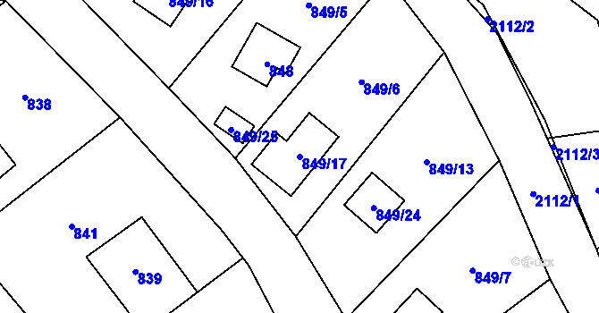 Parcela st. 849/17 v KÚ Všenory, Katastrální mapa