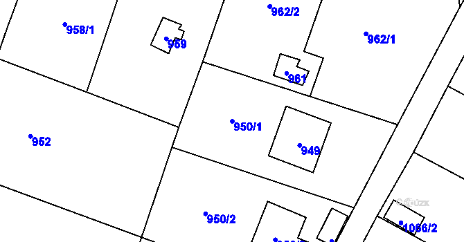 Parcela st. 950/1 v KÚ Všenory, Katastrální mapa