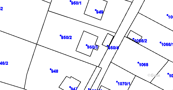 Parcela st. 950/3 v KÚ Všenory, Katastrální mapa