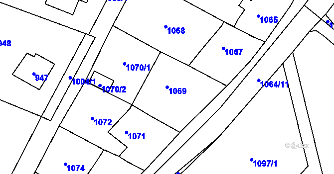 Parcela st. 1069 v KÚ Všenory, Katastrální mapa