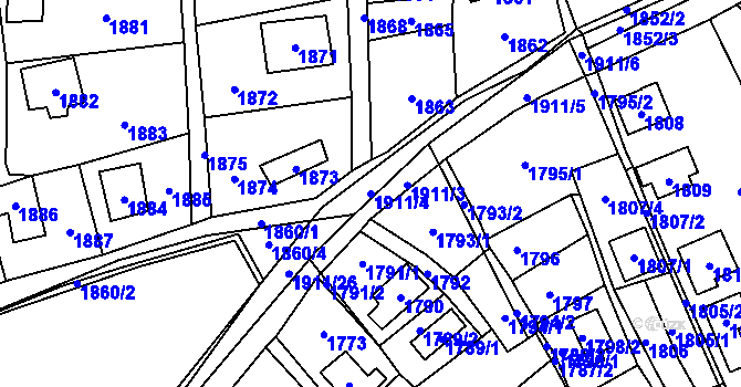 Parcela st. 1911/4 v KÚ Všenory, Katastrální mapa