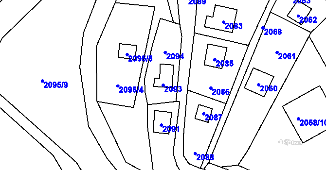Parcela st. 2093 v KÚ Všenory, Katastrální mapa
