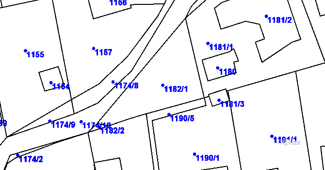 Parcela st. 1182/1 v KÚ Všenory, Katastrální mapa