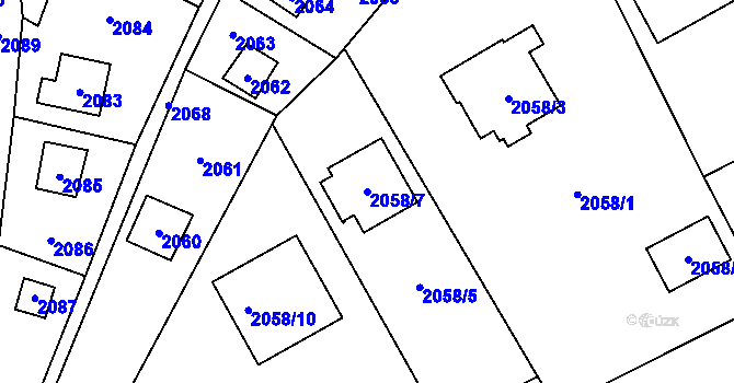 Parcela st. 2058/7 v KÚ Všenory, Katastrální mapa