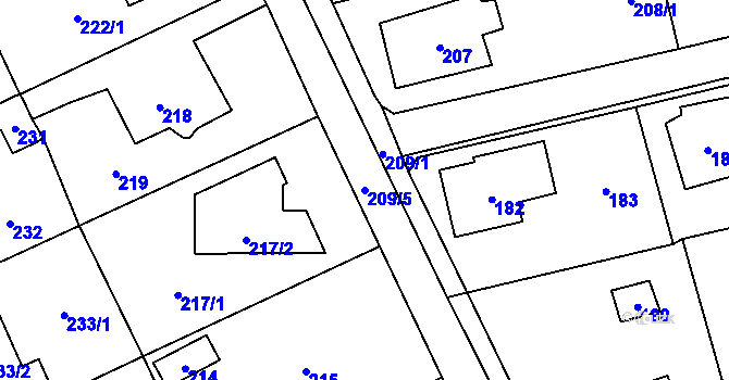 Parcela st. 209/5 v KÚ Všenory, Katastrální mapa
