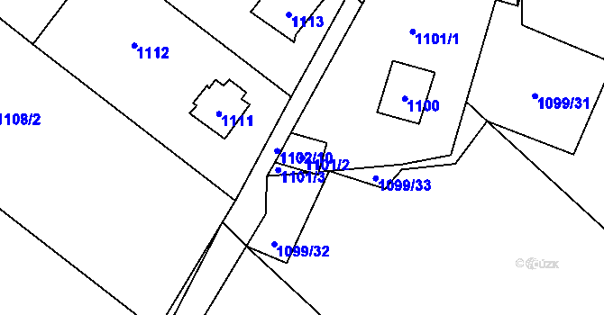Parcela st. 1101/2 v KÚ Všenory, Katastrální mapa