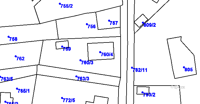Parcela st. 760/4 v KÚ Všenory, Katastrální mapa