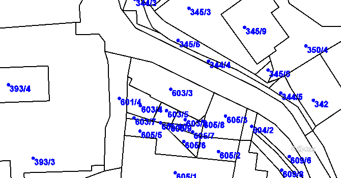 Parcela st. 603/3 v KÚ Všenory, Katastrální mapa