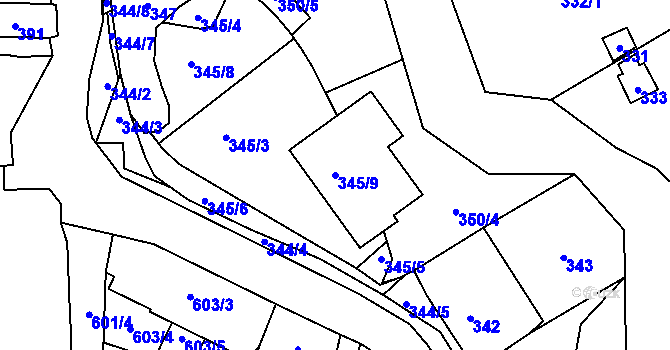 Parcela st. 345/9 v KÚ Všenory, Katastrální mapa