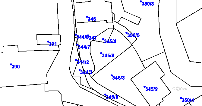 Parcela st. 345/8 v KÚ Všenory, Katastrální mapa