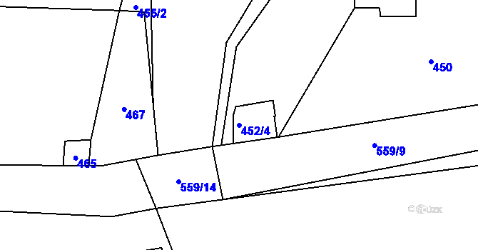Parcela st. 452/4 v KÚ Všenory, Katastrální mapa